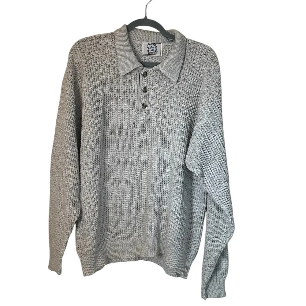Vintage Sears Knit Sweater Fisherman Henley Collar Silk Cotton Blend Sz Large